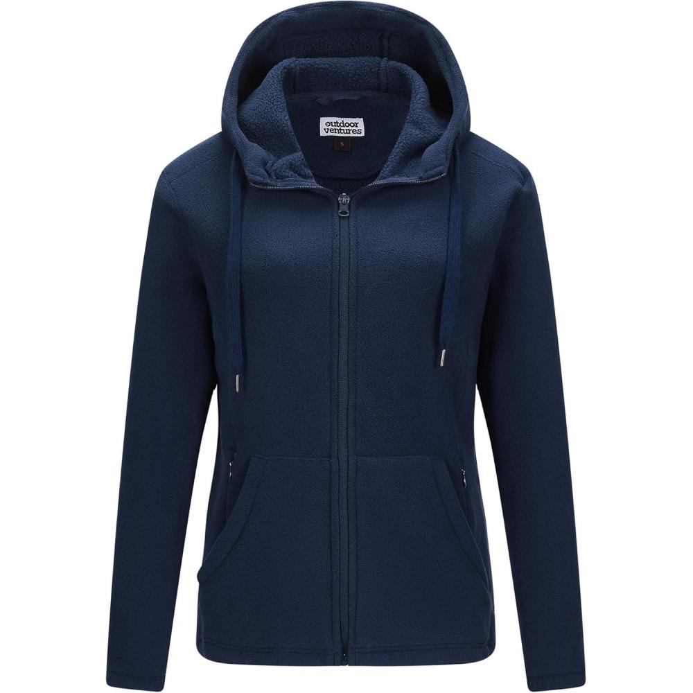 Outdoor Ventures Women’s Full Zip Hooded Fleece Jacket Coat with 6 Pockets, Warm Soft Polar Fleece Casual Hoodie Sweatshirt(Navy)