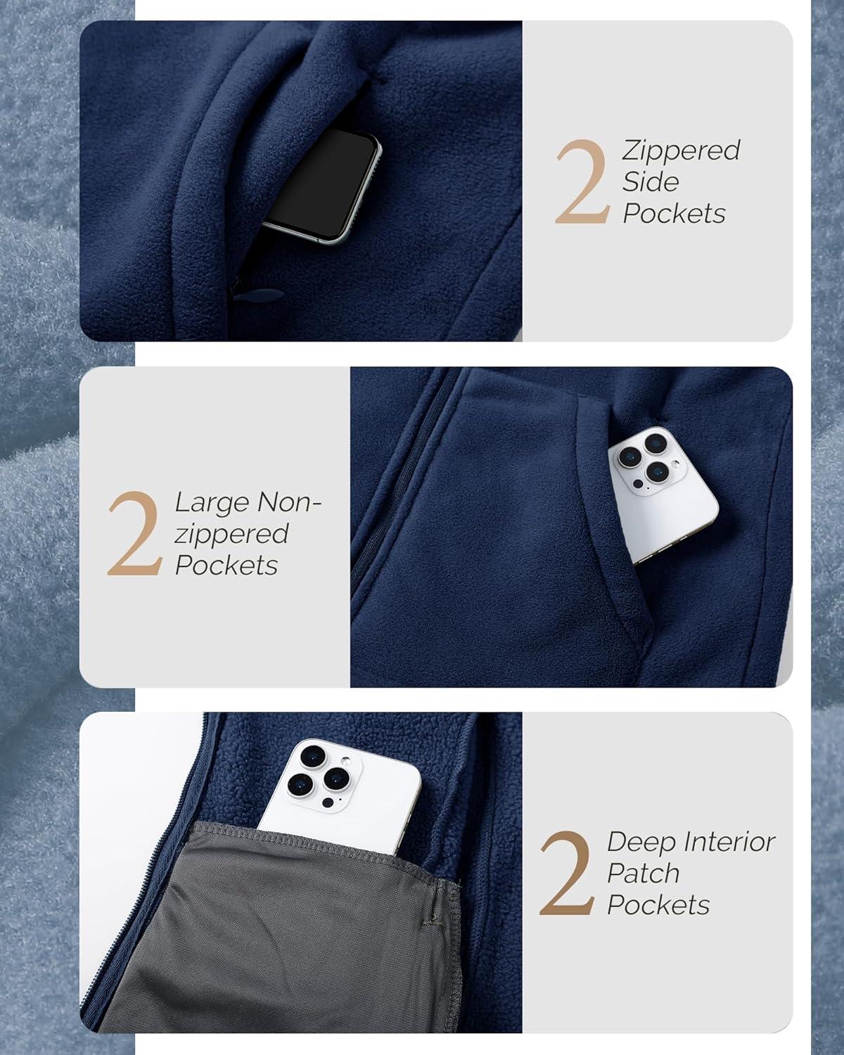 Outdoor Ventures Women’s Full Zip Hooded Fleece Jacket Coat with 6 Pockets, Warm Soft Polar Fleece Casual Hoodie Sweatshirt(Navy)