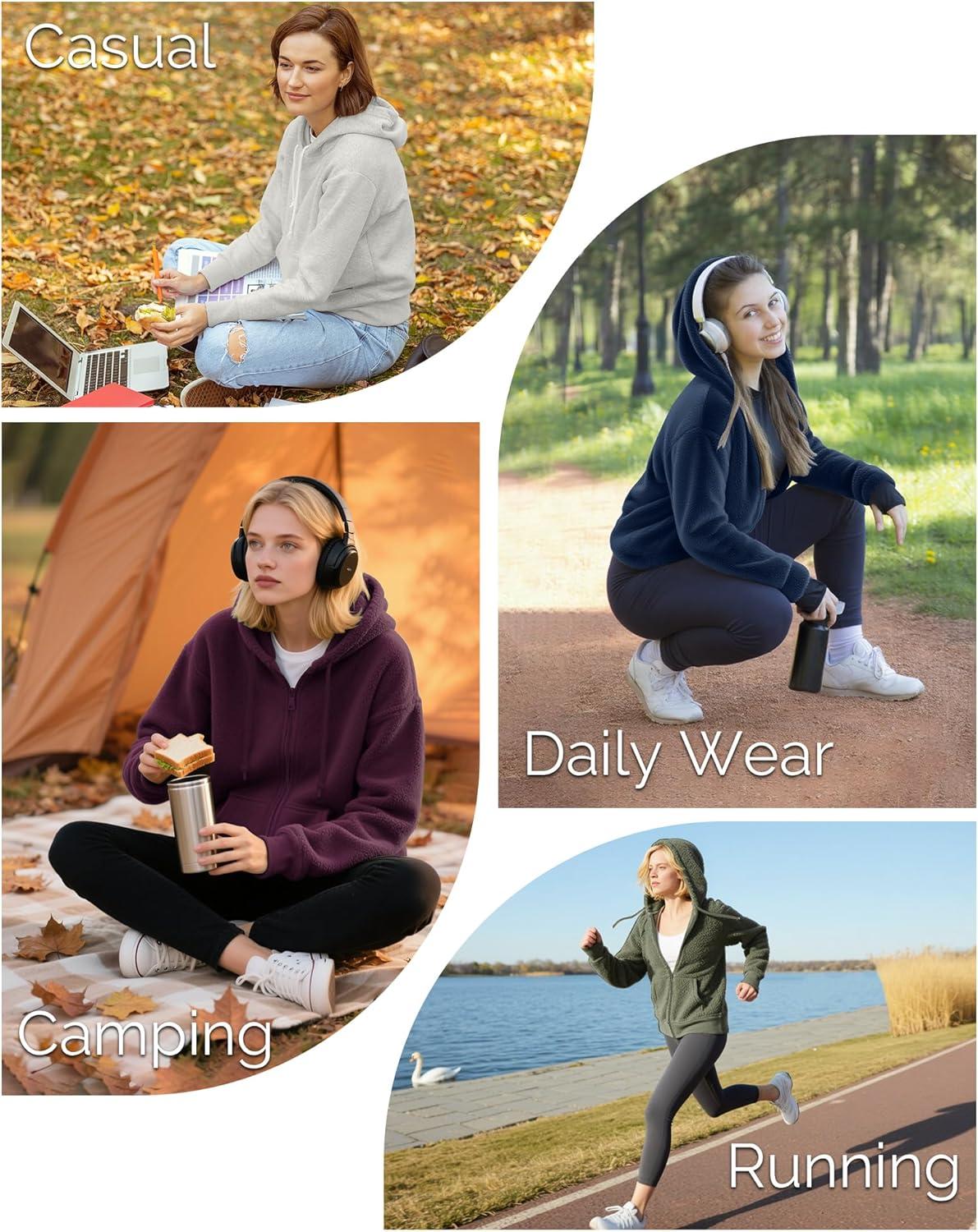 Outdoor Ventures Women’s Full Zip Hooded Fleece Jacket Coat with 6 Pockets, Warm Soft Polar Fleece Casual Hoodie Sweatshirt(Navy)