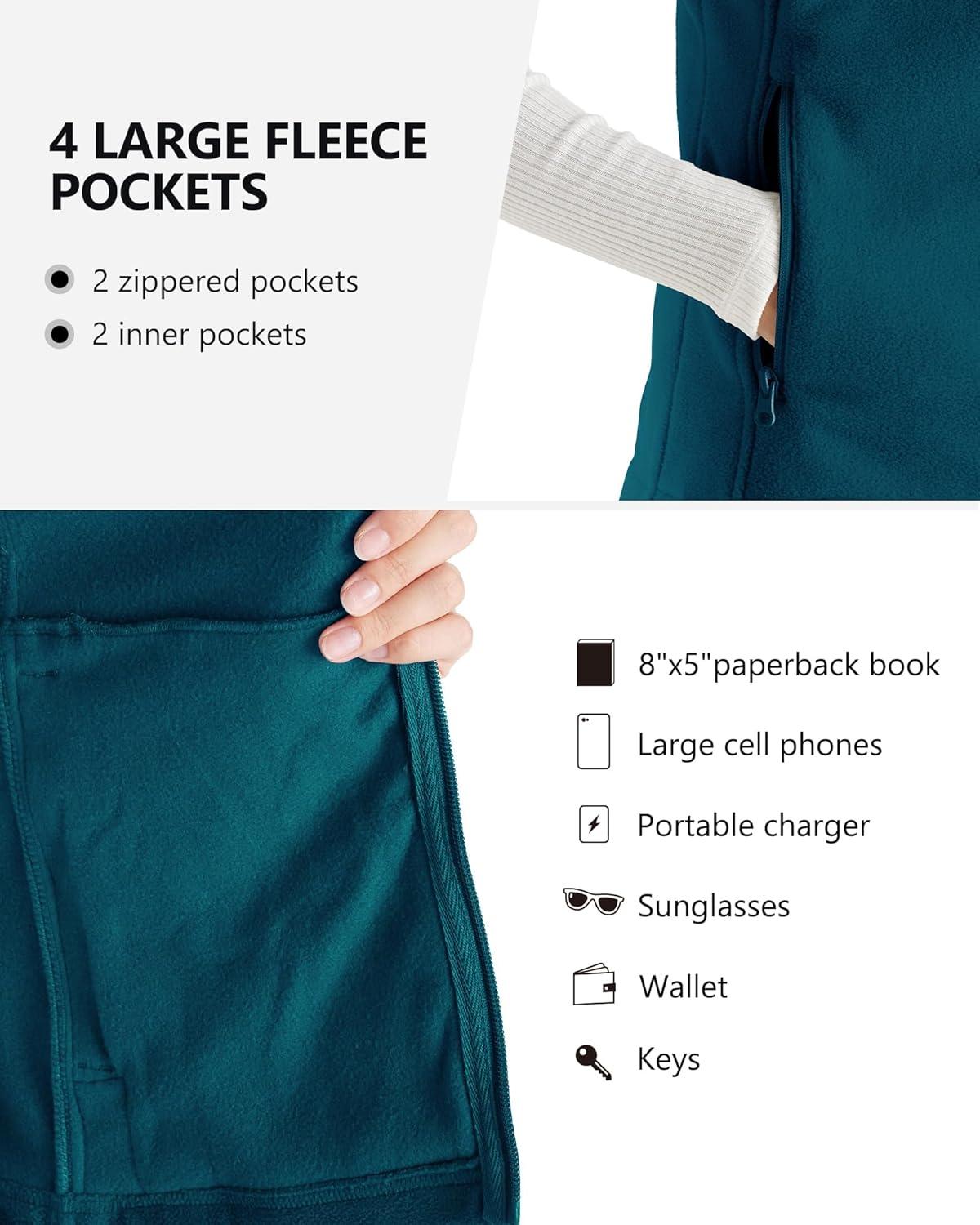 Outdoor Ventures Women’s Polar Fleece Zip Vest Outerwear with Pockets,Warm Sleeveless Coat Vest for Fall & Winter(Dark Blue)