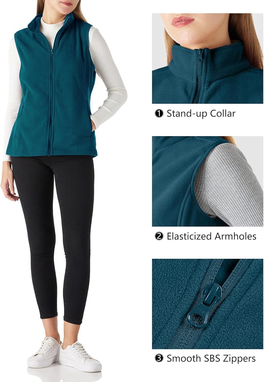 Outdoor Ventures Women’s Polar Fleece Zip Vest Outerwear with Pockets,Warm Sleeveless Coat Vest for Fall & Winter(Dark Blue)