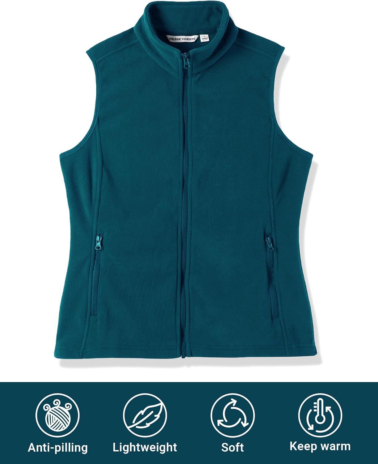 Outdoor Ventures Women’s Polar Fleece Zip Vest Outerwear with Pockets,Warm Sleeveless Coat Vest for Fall & Winter(Dark Blue)