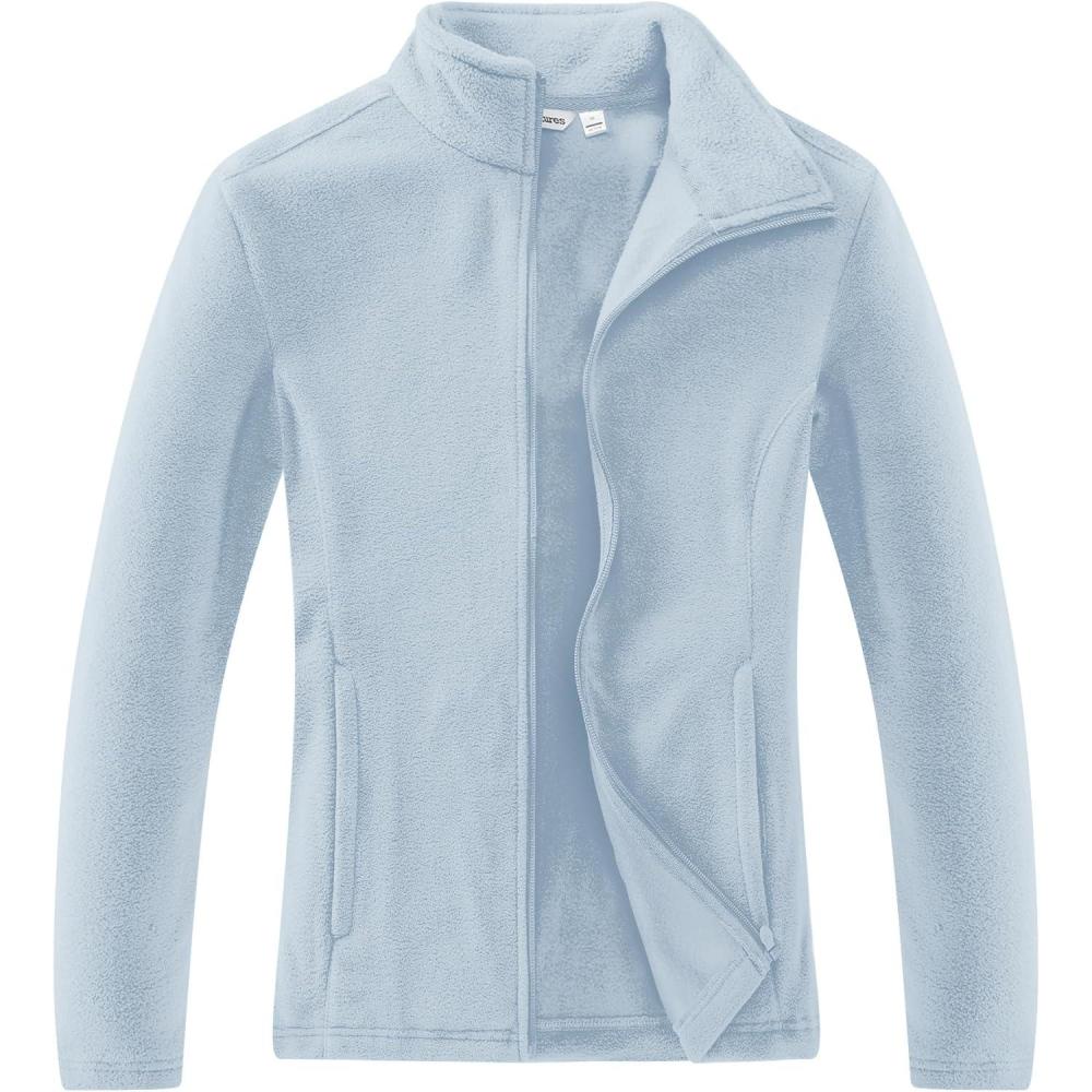 Outdoor Ventures Women’s Lightweight Warm Zip Up Long-Sleeve Soft Polar Fleece Jacket for Fall Winter(Blue)