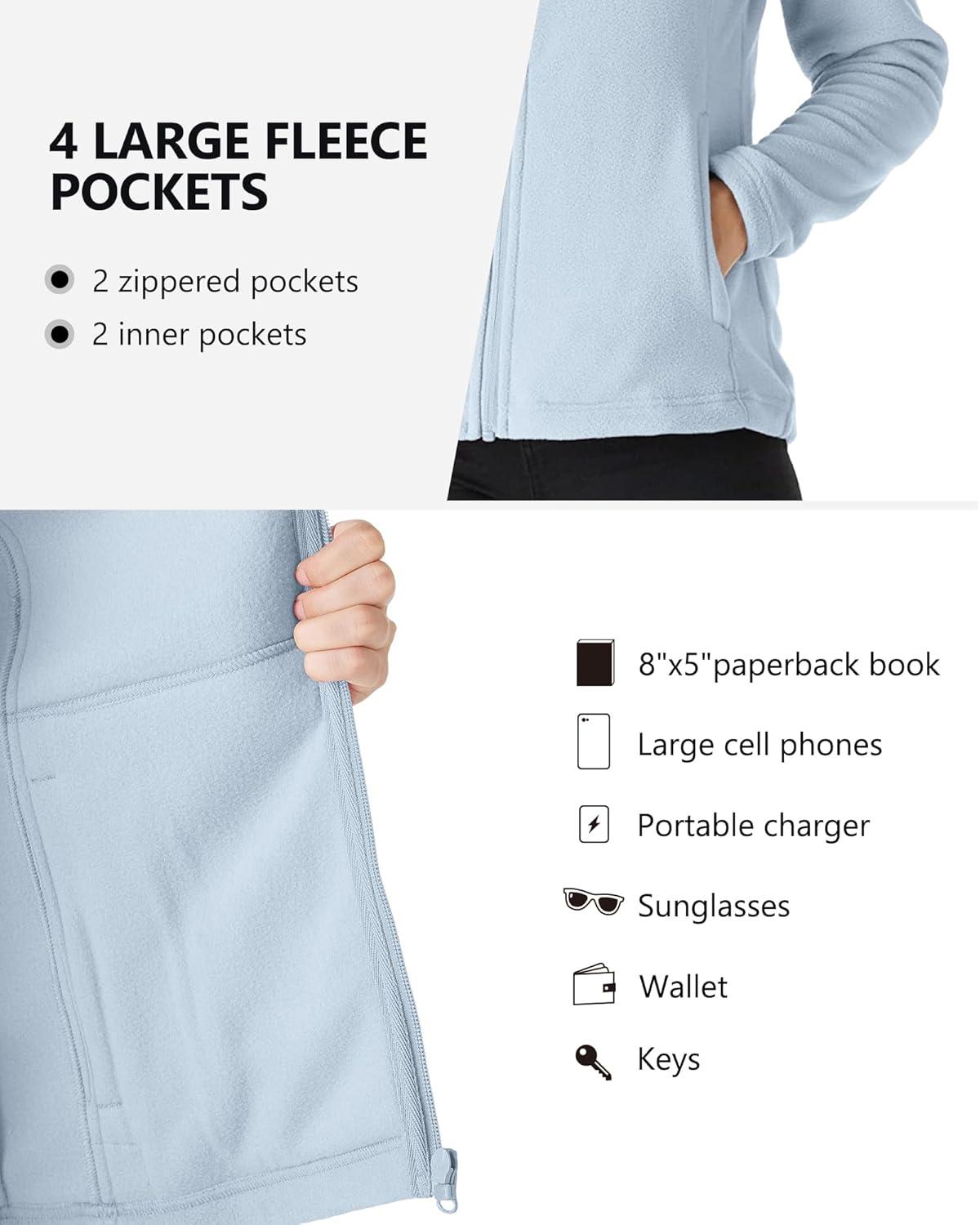 Outdoor Ventures Women’s Lightweight Warm Zip Up Long-Sleeve Soft Polar Fleece Jacket for Fall Winter(Blue)
