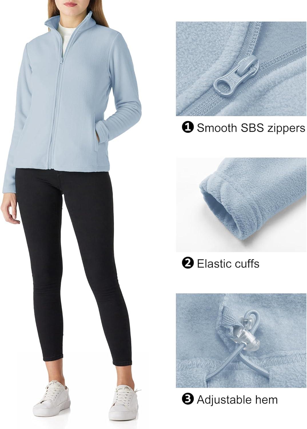 Outdoor Ventures Women’s Lightweight Warm Zip Up Long-Sleeve Soft Polar Fleece Jacket for Fall Winter(Blue)
