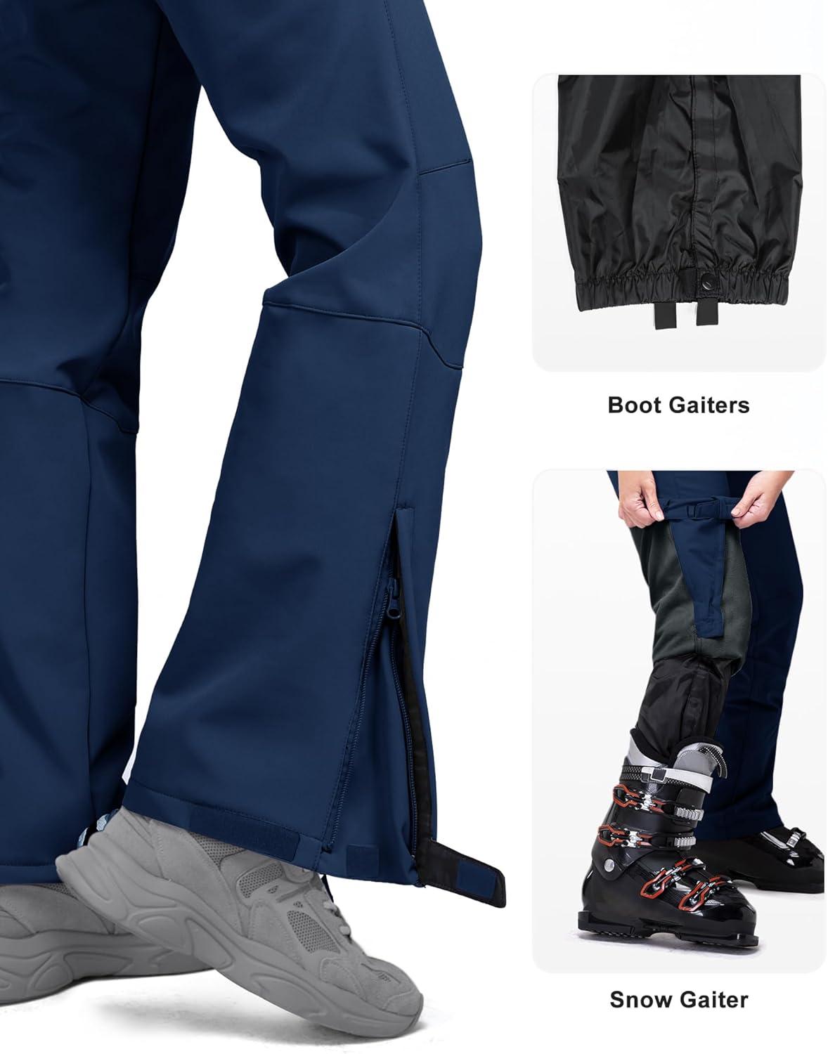 Outdoor Ventures Women’s Ski Snow Bib Pants Warm Insulated Waterproof Snowboard Softshell Pants with Detachable Bib(Navy Blue)