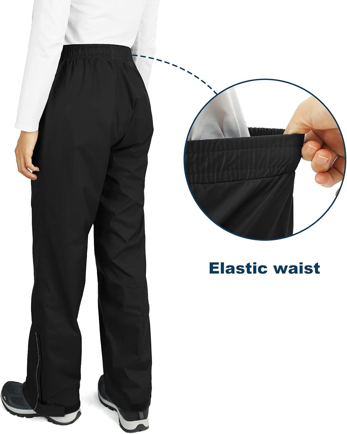 Outdoor Ventures Women’s Rain Pants Packable Waterproof Hiking Pants Windproof Breathable Outdoor Rain Over Pants(Black)