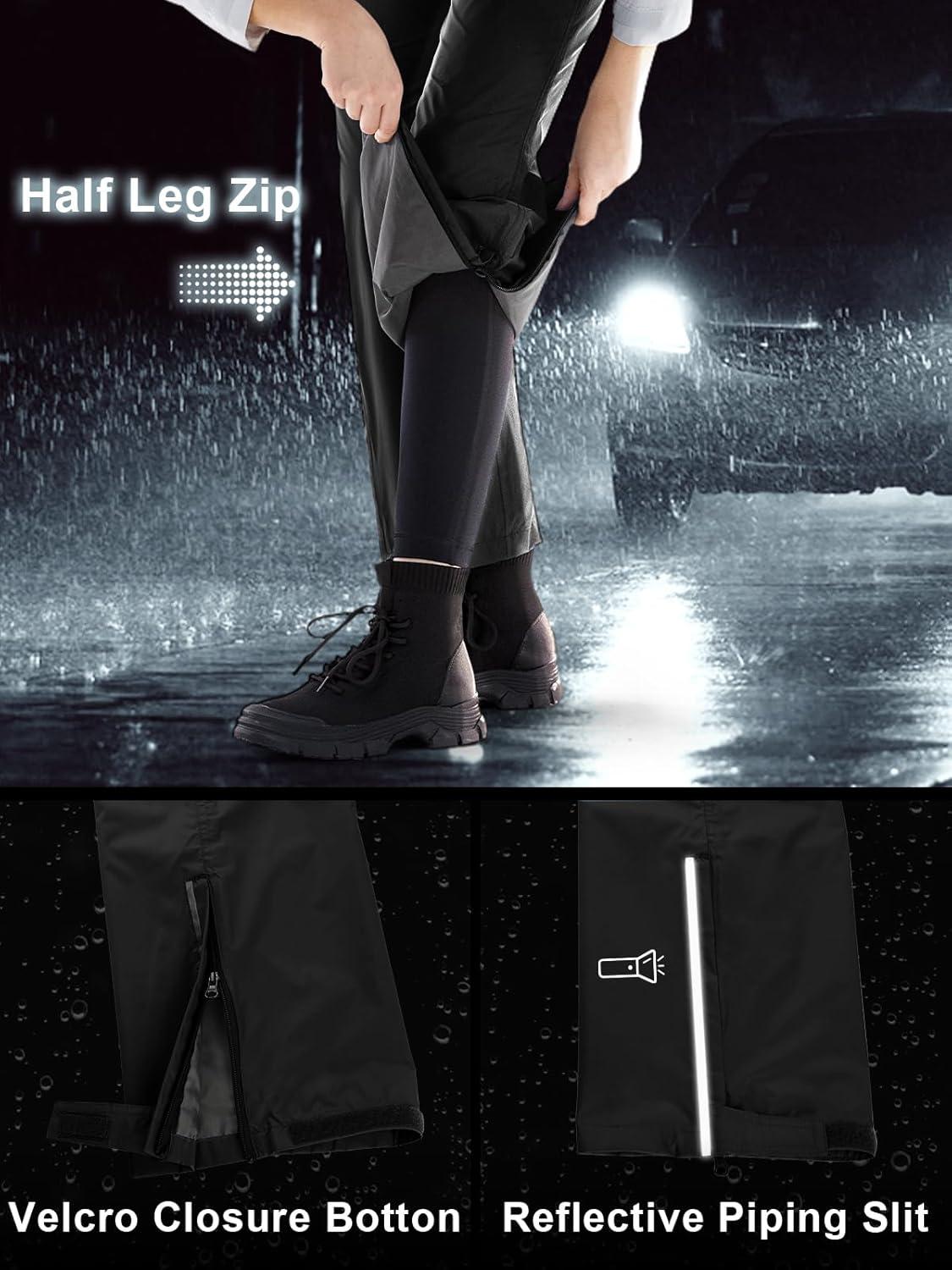 Outdoor Ventures Women’s Rain Pants Packable Waterproof Hiking Pants Windproof Breathable Outdoor Rain Over Pants(Black)