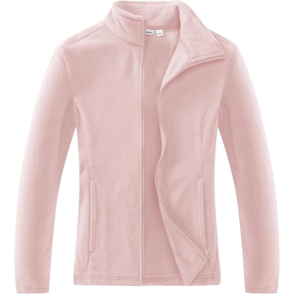 Outdoor Ventures Women’s Lightweight Warm Zip Up Long-Sleeve Soft Polar Fleece Jacket for Fall Winter(Pink)