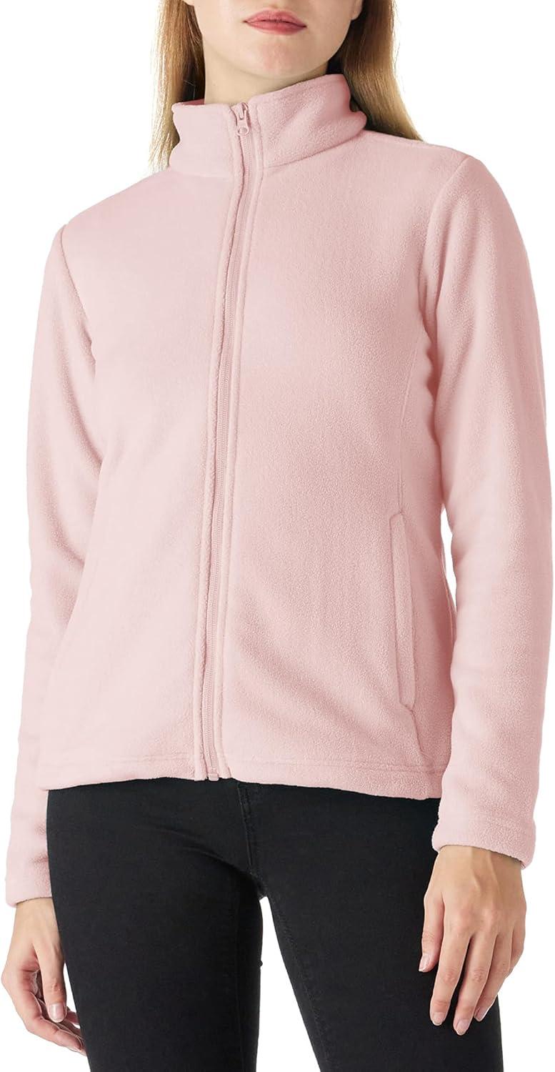 Outdoor Ventures Women’s Lightweight Warm Zip Up Long-Sleeve Soft Polar Fleece Jacket for Fall Winter(Pink)