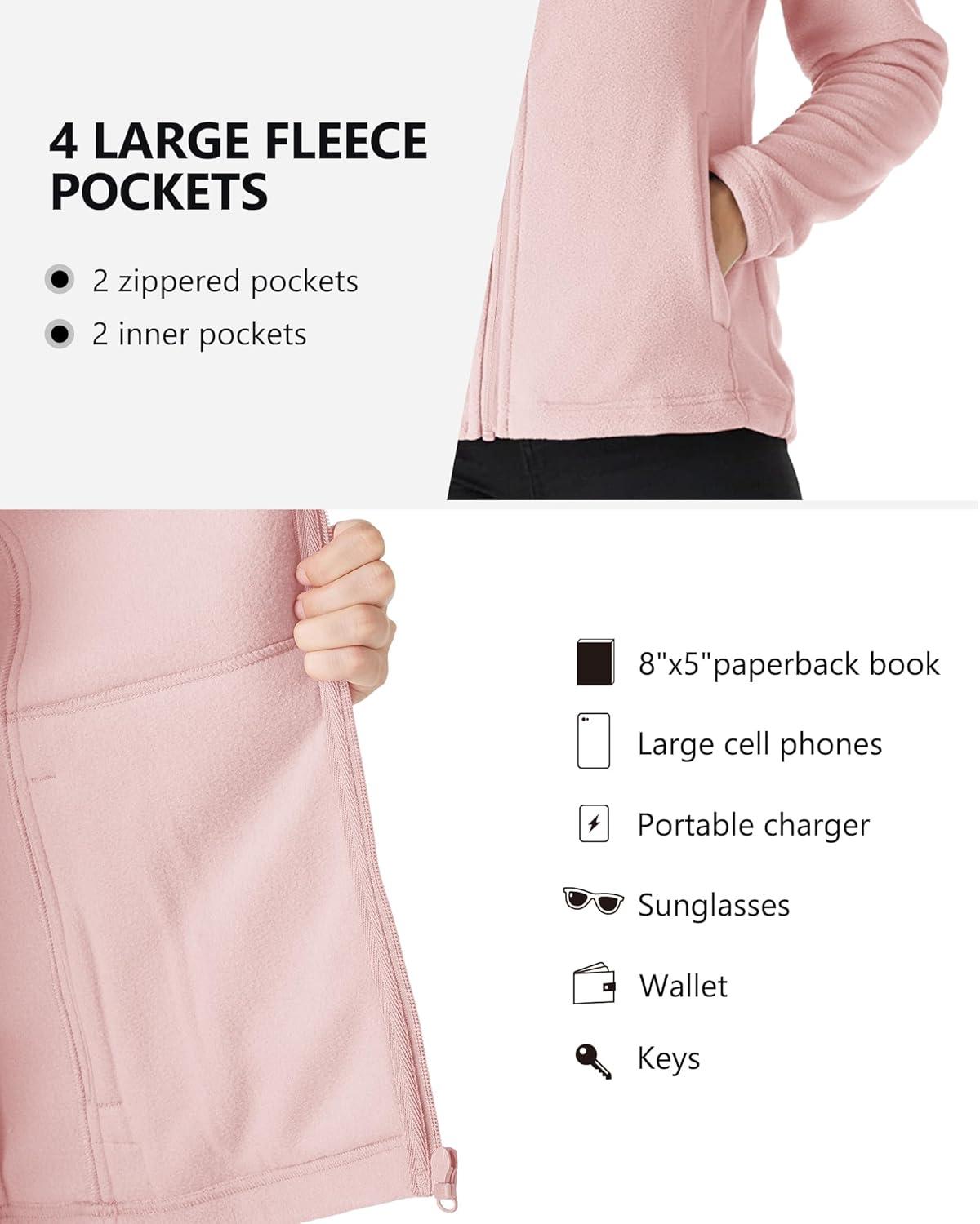 Outdoor Ventures Women’s Lightweight Warm Zip Up Long-Sleeve Soft Polar Fleece Jacket for Fall Winter(Pink)
