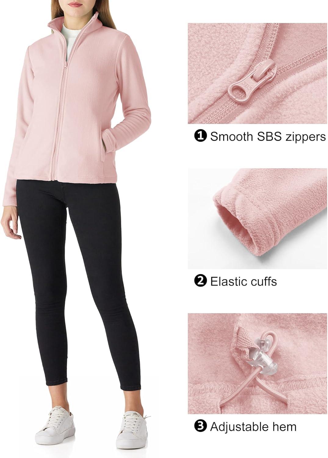 Outdoor Ventures Women’s Lightweight Warm Zip Up Long-Sleeve Soft Polar Fleece Jacket for Fall Winter(Pink)