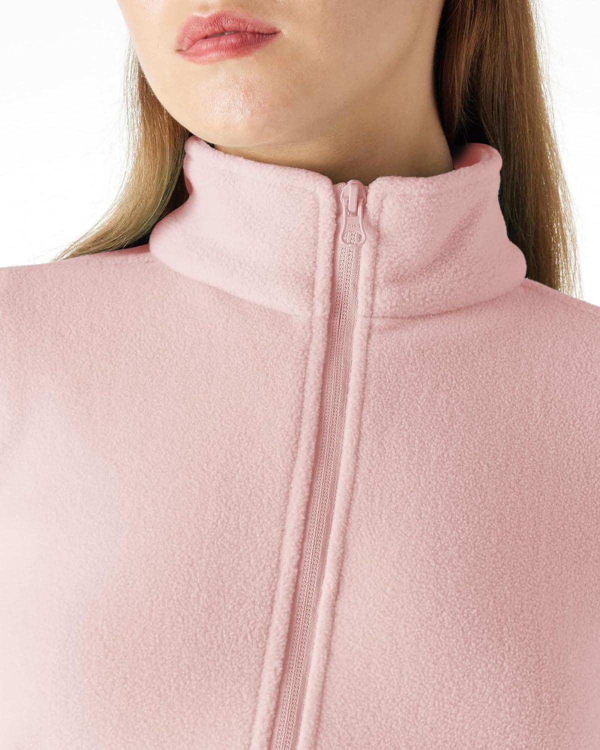 Outdoor Ventures Women’s Lightweight Warm Zip Up Long-Sleeve Soft Polar Fleece Jacket for Fall Winter(Pink)