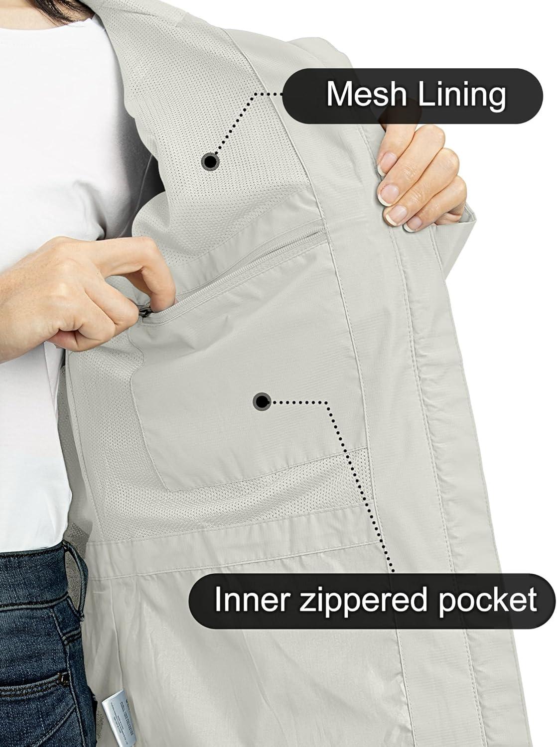 Outdoor Ventures Packable Rain Jacket Women Lightweight Waterproof Raincoat with Hood Cycling Bike Jacket(Ice Grey)