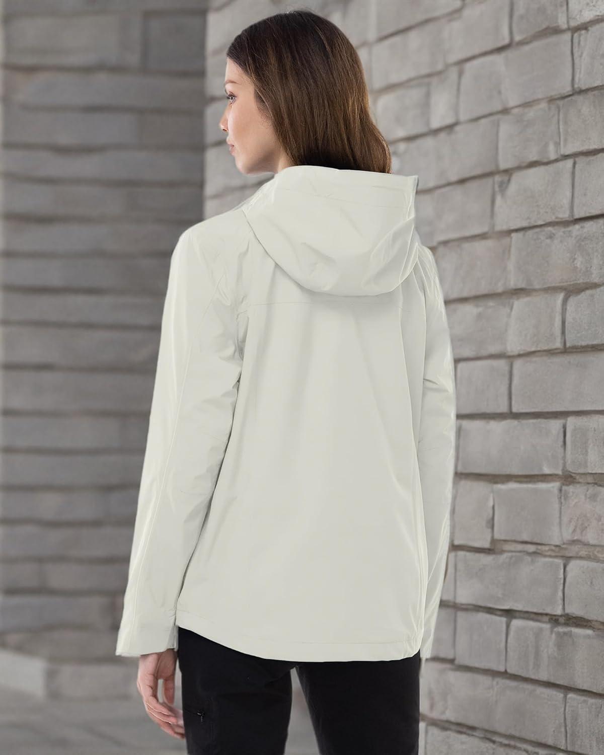 Outdoor Ventures Packable Rain Jacket Women Lightweight Waterproof Raincoat with Hood Cycling Bike Jacket(Ice Grey)