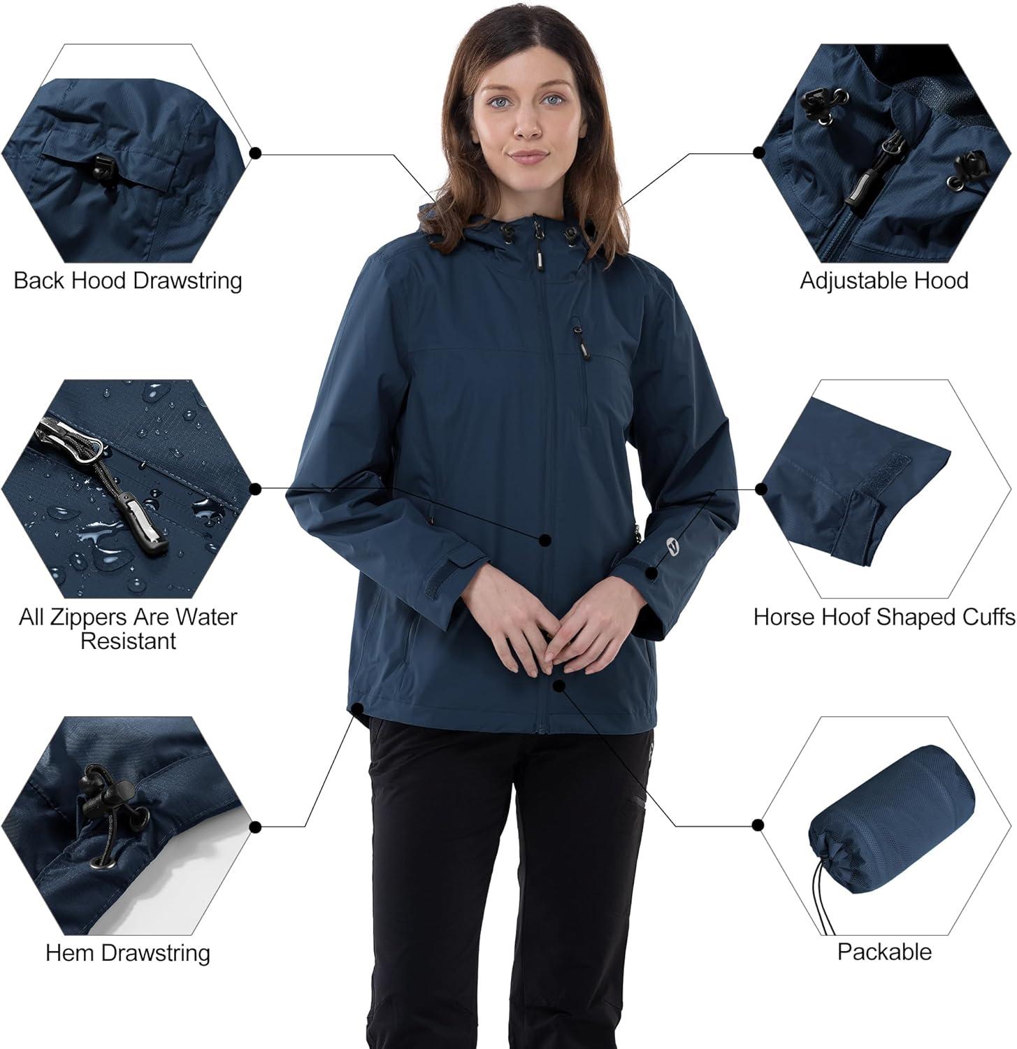 Outdoor Ventures Packable Rain Jacket Women Lightweight Waterproof Raincoat with Hood Cycling Bike Jacket(Standard Blue)
