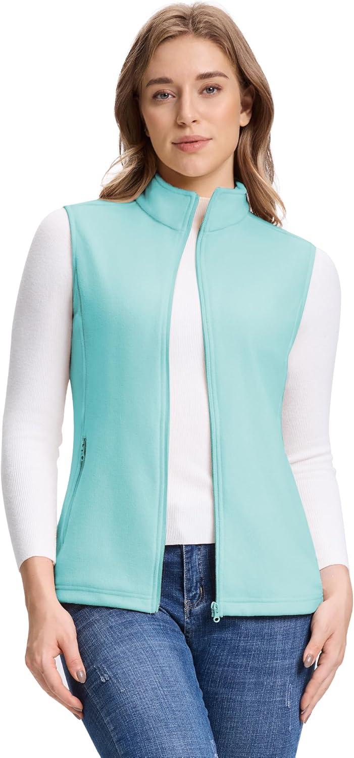 Outdoor Ventures Women’s Fleece Vest, Zip Up Lightweight Soft Running Vest Outerwear Sleeveless with Pockets(Mint Green)