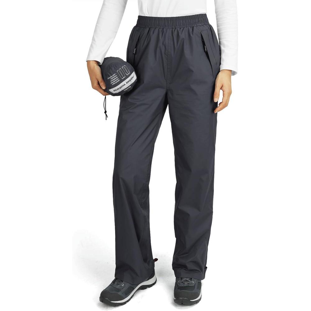 Outdoor Ventures Women’s Rain Pants Packable Waterproof Hiking Pants Windproof Breathable Outdoor Rain Over Pants(Grey)