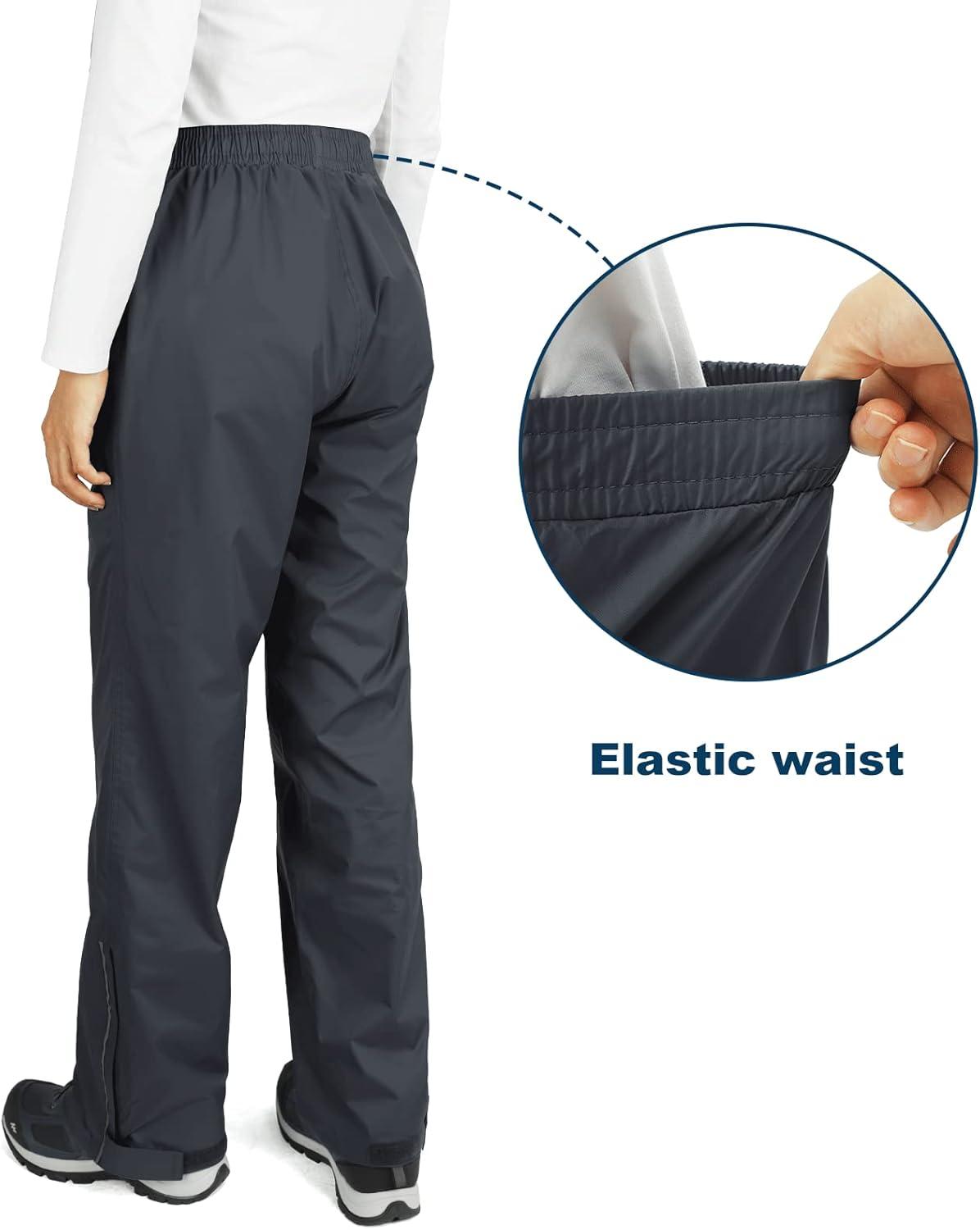 Outdoor Ventures Women’s Rain Pants Packable Waterproof Hiking Pants Windproof Breathable Outdoor Rain Over Pants(Grey)