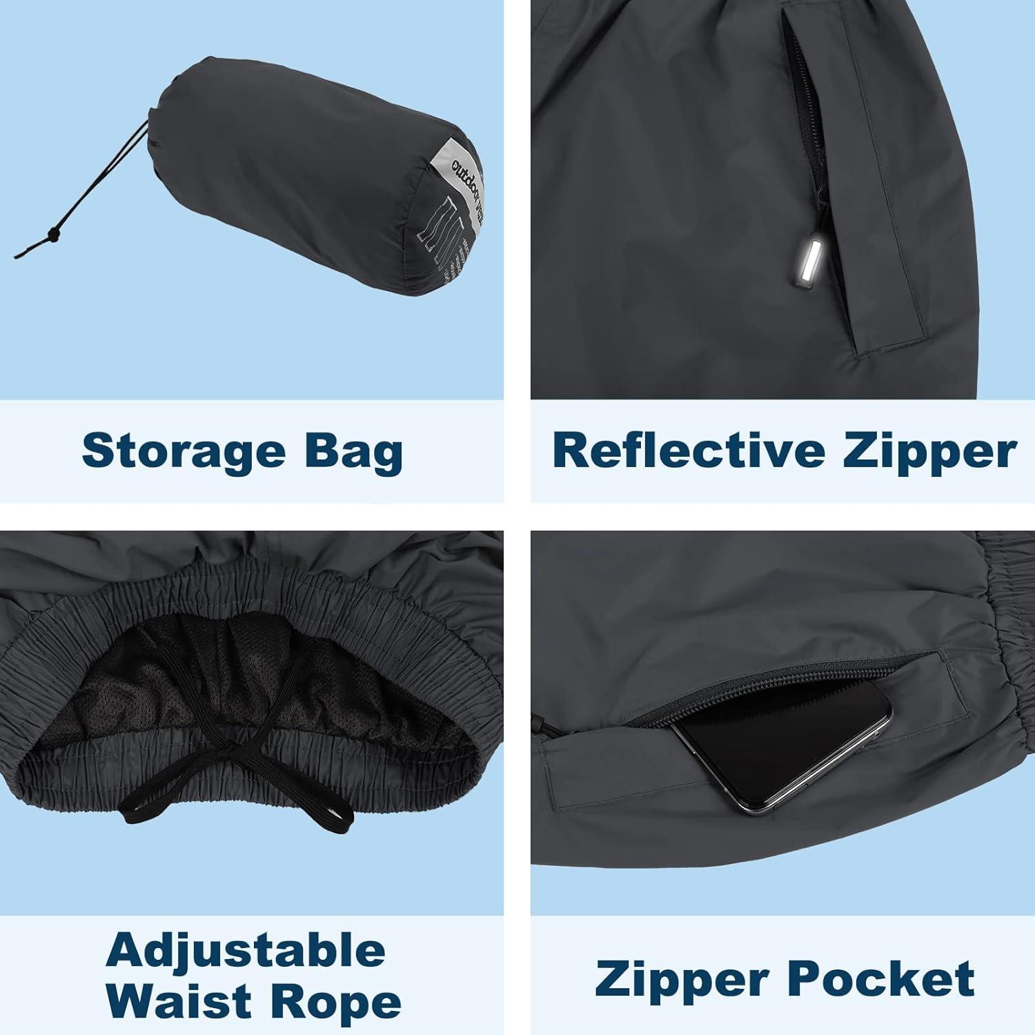 Outdoor Ventures Women’s Rain Pants Packable Waterproof Hiking Pants Windproof Breathable Outdoor Rain Over Pants(Grey)