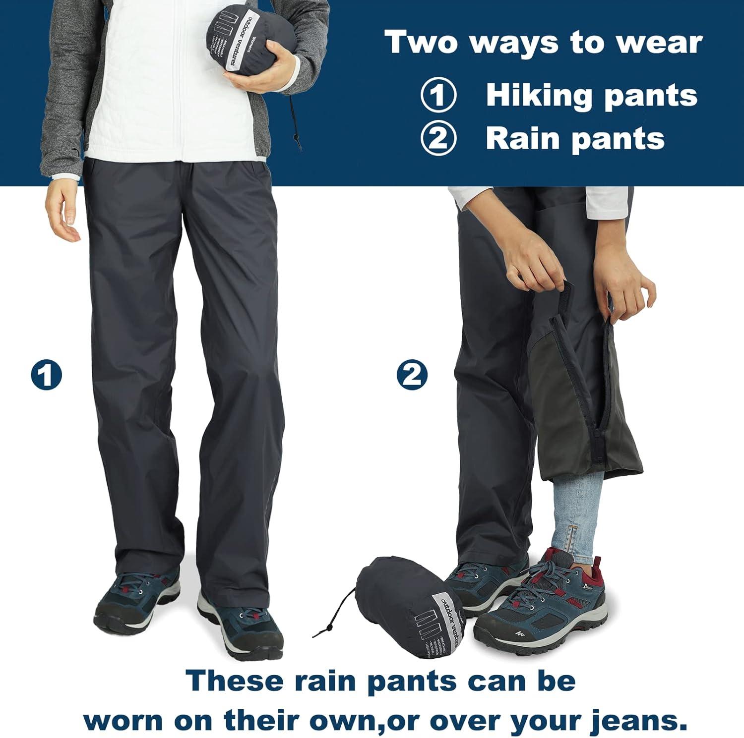 Outdoor Ventures Women’s Rain Pants Packable Waterproof Hiking Pants Windproof Breathable Outdoor Rain Over Pants(Grey)