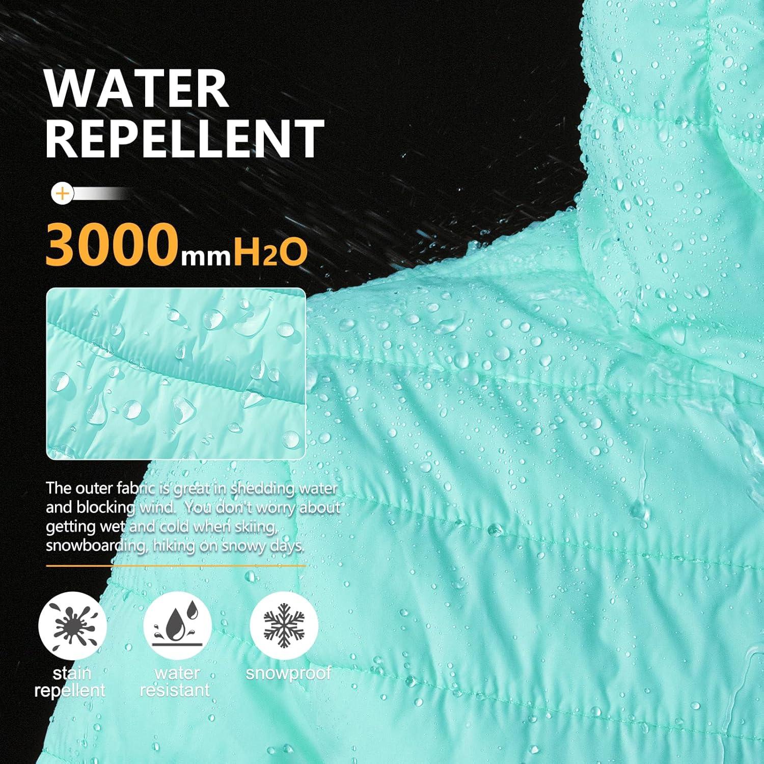 Outdoor Ventures Women’s Packable Lightweight Full-Zip Puffer Jacket with Hood Quilted Winter Coat(Light Blue(fold in Pocket))