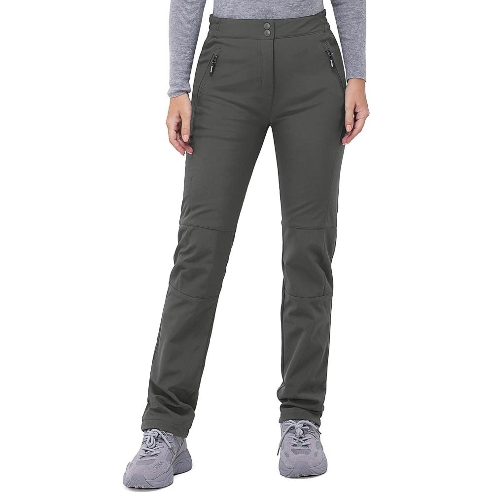 Outdoor Ventures Women’s Idra Fleece Lined Hiking Pants Outdoor Softshell Waterproof Snow Pants Windproof Ski Pants(Grey)