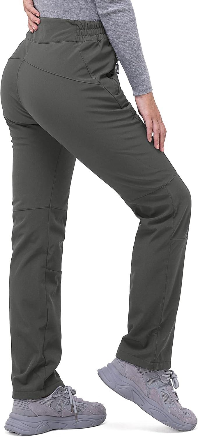 Outdoor Ventures Women’s Idra Fleece Lined Hiking Pants Outdoor Softshell Waterproof Snow Pants Windproof Ski Pants(Grey)