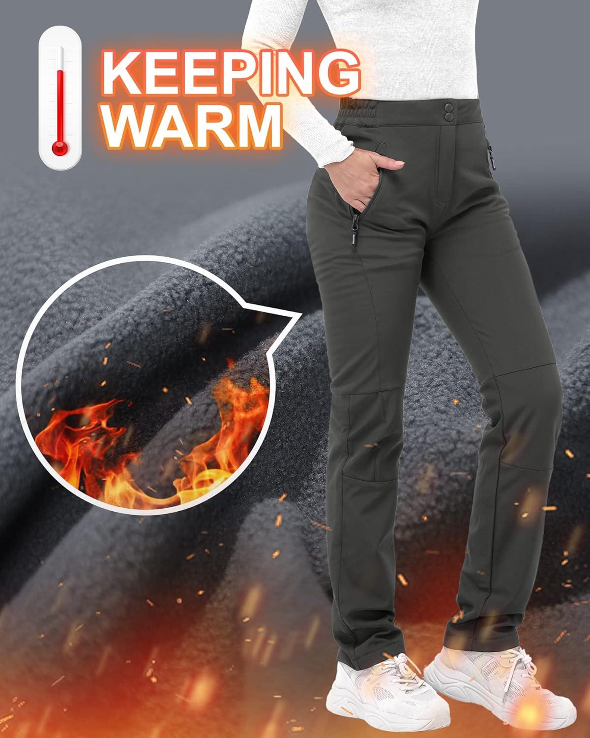 Outdoor Ventures Women’s Idra Fleece Lined Hiking Pants Outdoor Softshell Waterproof Snow Pants Windproof Ski Pants(Grey)