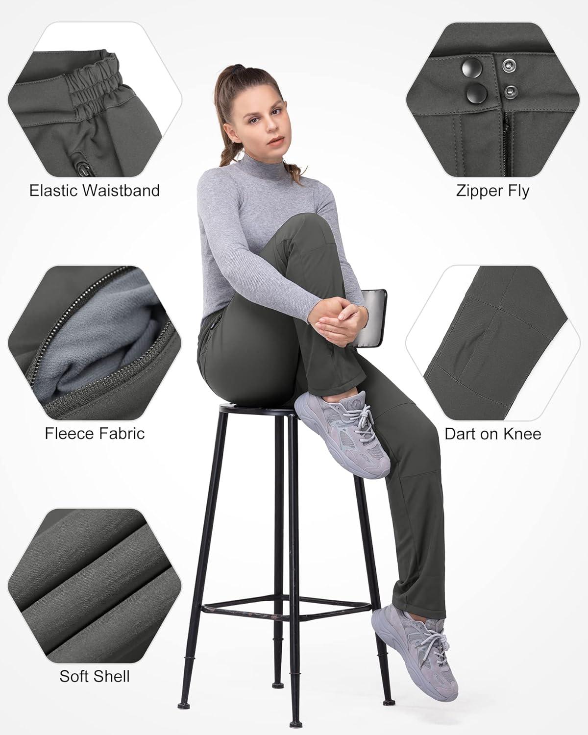Outdoor Ventures Women’s Idra Fleece Lined Hiking Pants Outdoor Softshell Waterproof Snow Pants Windproof Ski Pants(Grey)