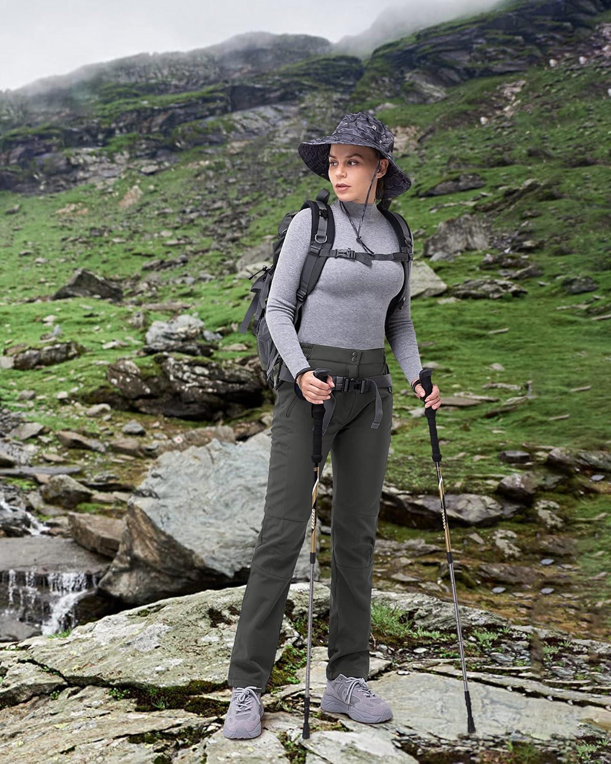 Outdoor Ventures Women’s Idra Fleece Lined Hiking Pants Outdoor Softshell Waterproof Snow Pants Windproof Ski Pants(Grey)