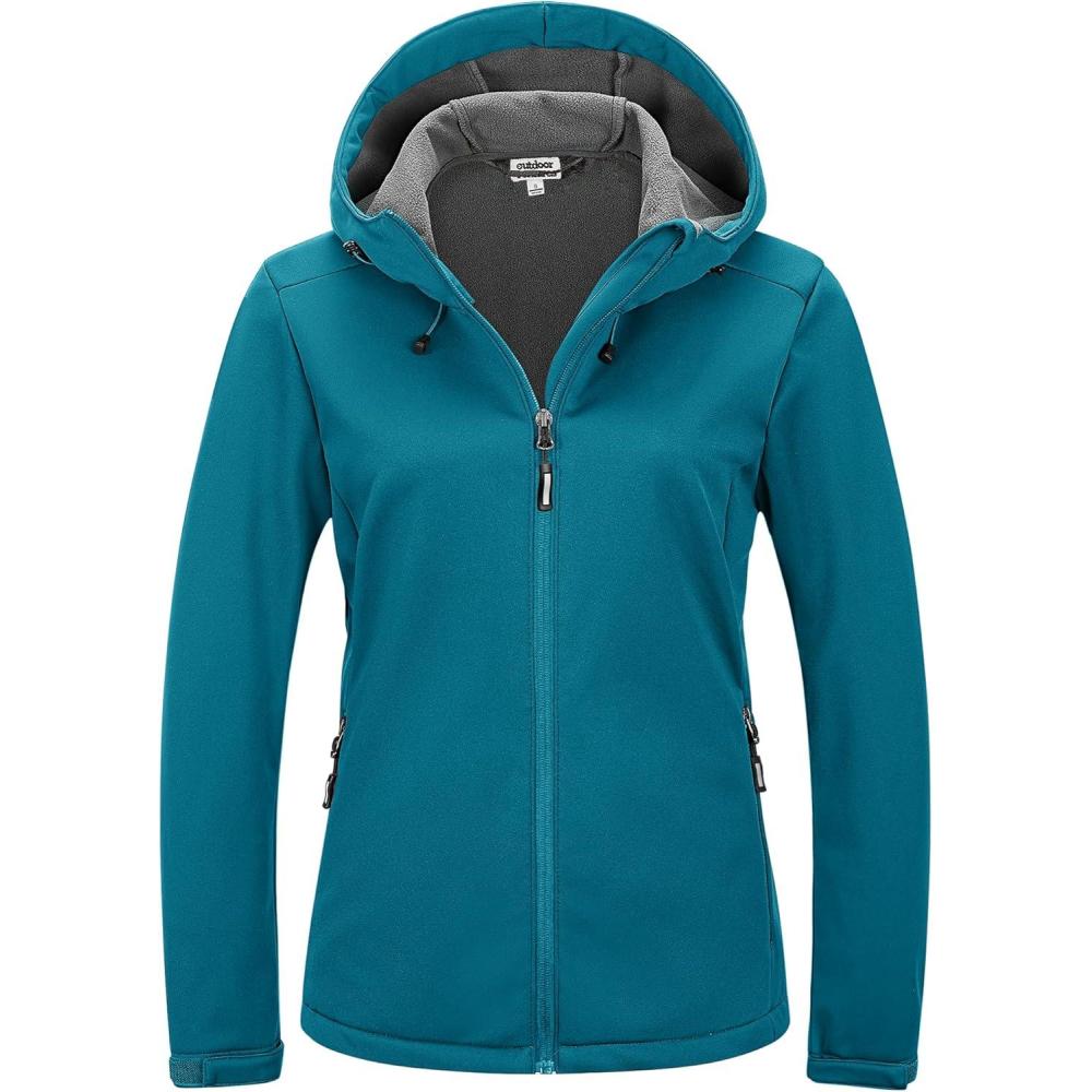 Outdoor Ventures Women’s Softshell Jacket Waterproof Warm Fleece Lined Lightweight Windproof Hooded Insulated Windbreaker(Dodger Blue)