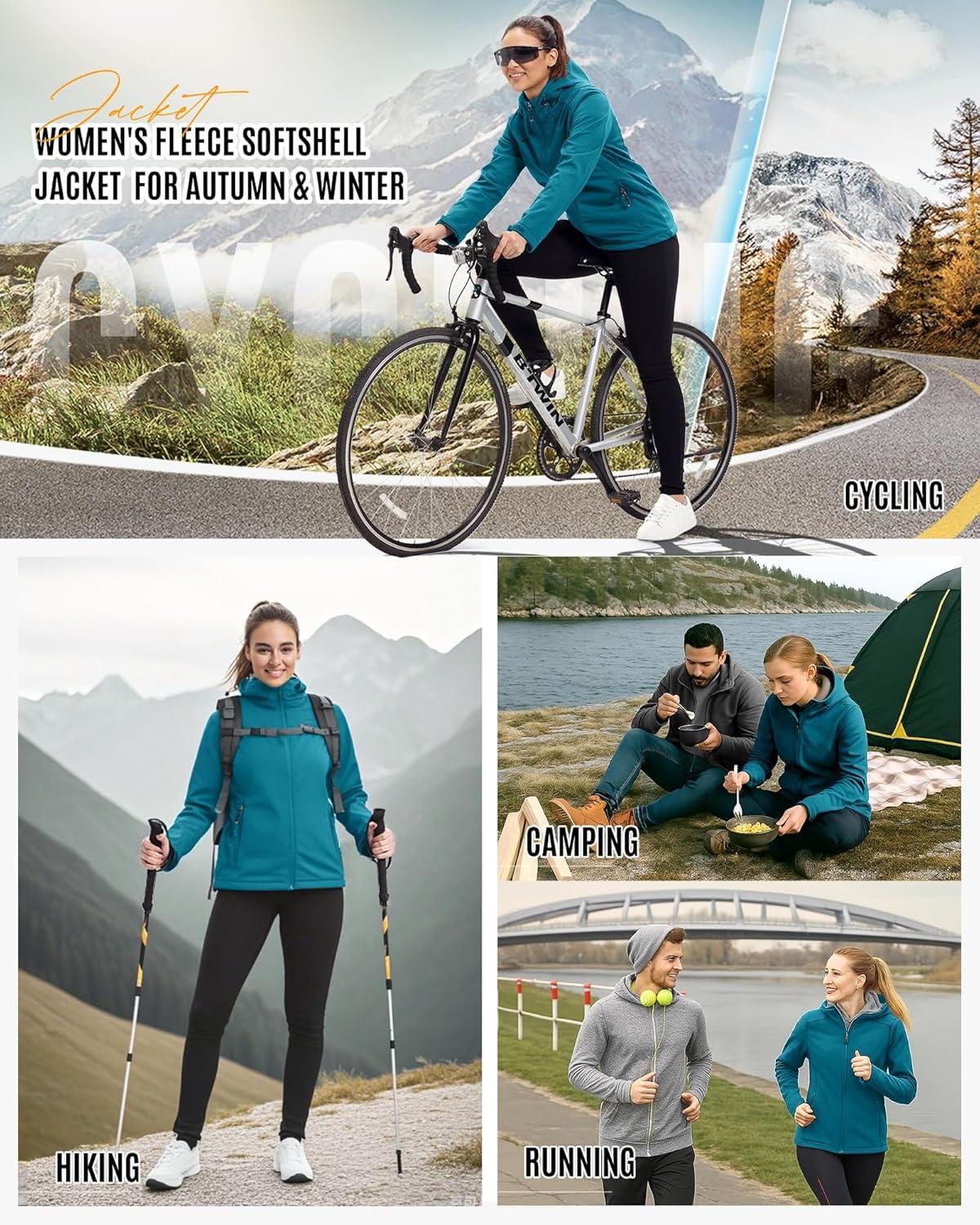 Outdoor Ventures Women’s Softshell Jacket Waterproof Warm Fleece Lined Lightweight Windproof Hooded Insulated Windbreaker(Dodger Blue)