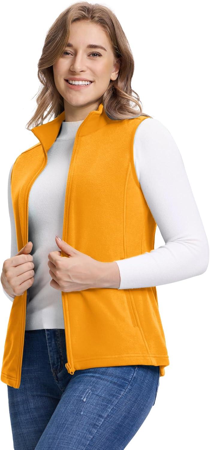 Outdoor Ventures Women’s Fleece Vest, Zip Up Lightweight Soft Running Vest Outerwear Sleeveless with Pockets(Yellow)