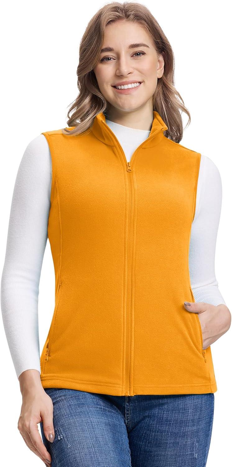 Outdoor Ventures Women’s Fleece Vest, Zip Up Lightweight Soft Running Vest Outerwear Sleeveless with Pockets(Yellow)