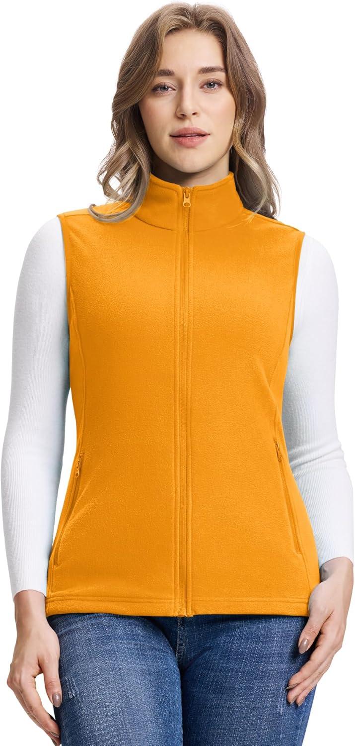 Outdoor Ventures Women’s Fleece Vest, Zip Up Lightweight Soft Running Vest Outerwear Sleeveless with Pockets(Yellow)