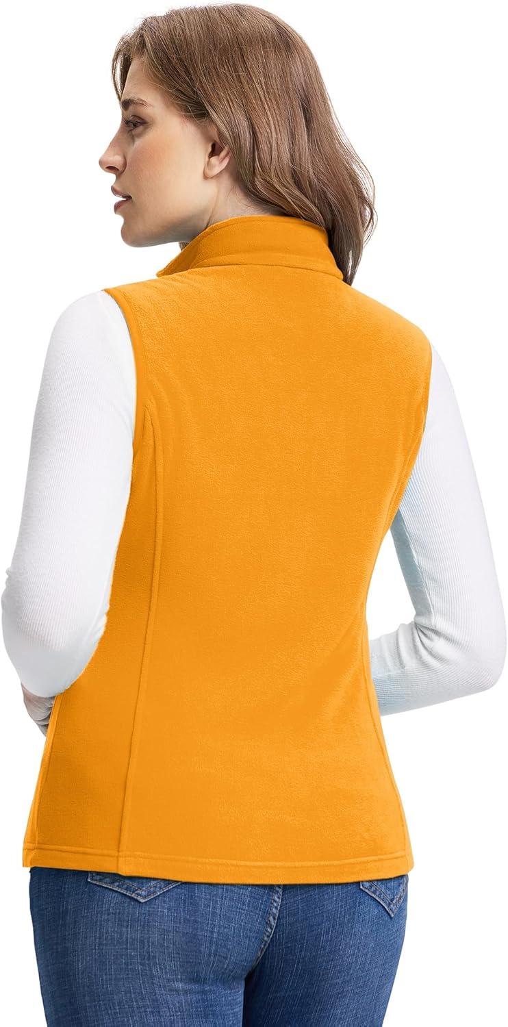 Outdoor Ventures Women’s Fleece Vest, Zip Up Lightweight Soft Running Vest Outerwear Sleeveless with Pockets(Yellow)