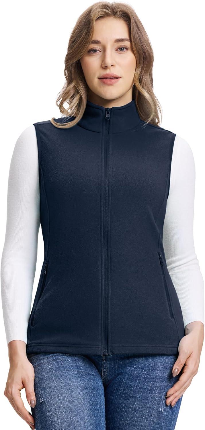 Outdoor Ventures Women’s Fleece Vest, Zip Up Lightweight Soft Running Vest Outerwear Sleeveless with Pockets(Dark Blue)