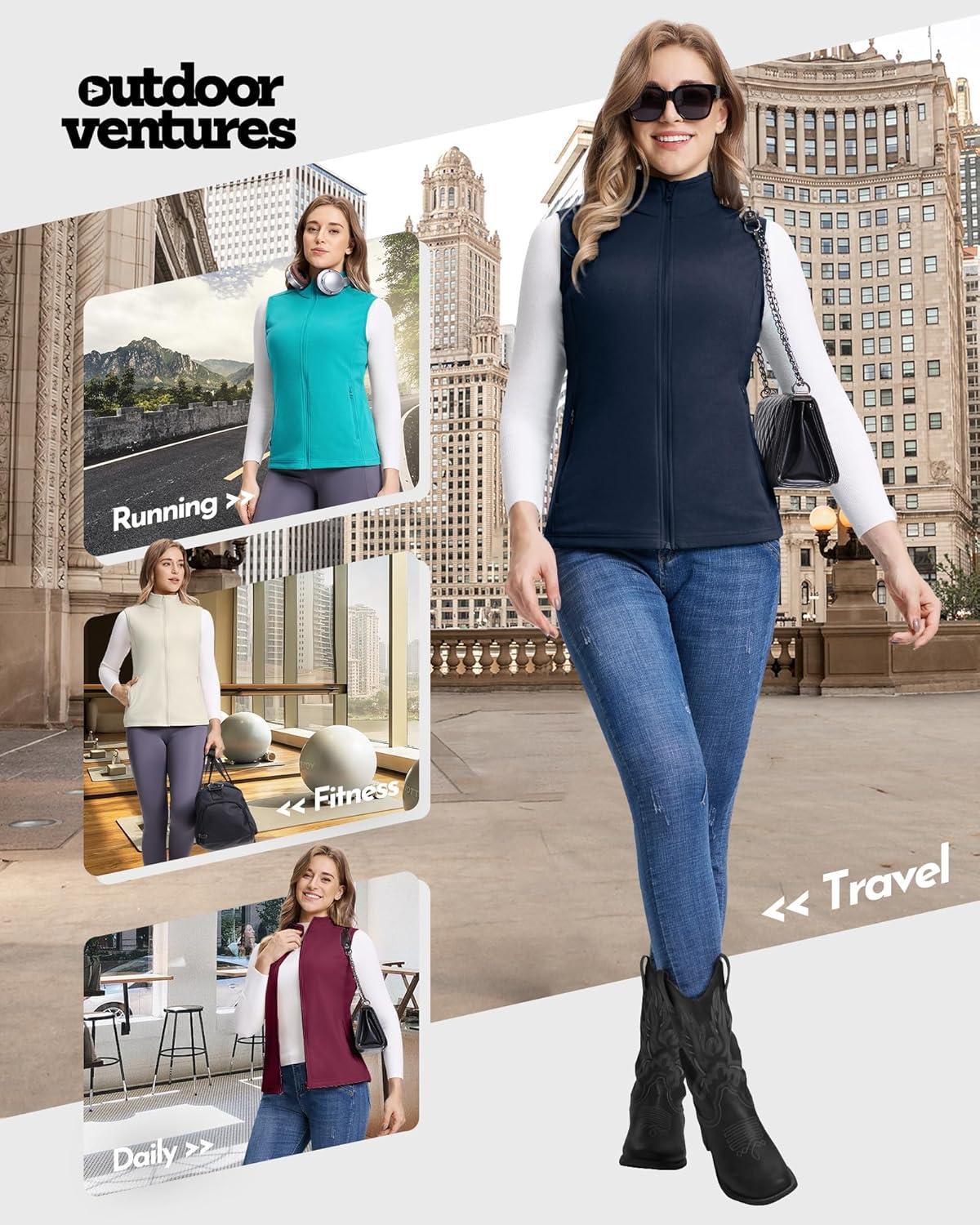 Outdoor Ventures Women’s Fleece Vest, Zip Up Lightweight Soft Running Vest Outerwear Sleeveless with Pockets(Dark Blue)