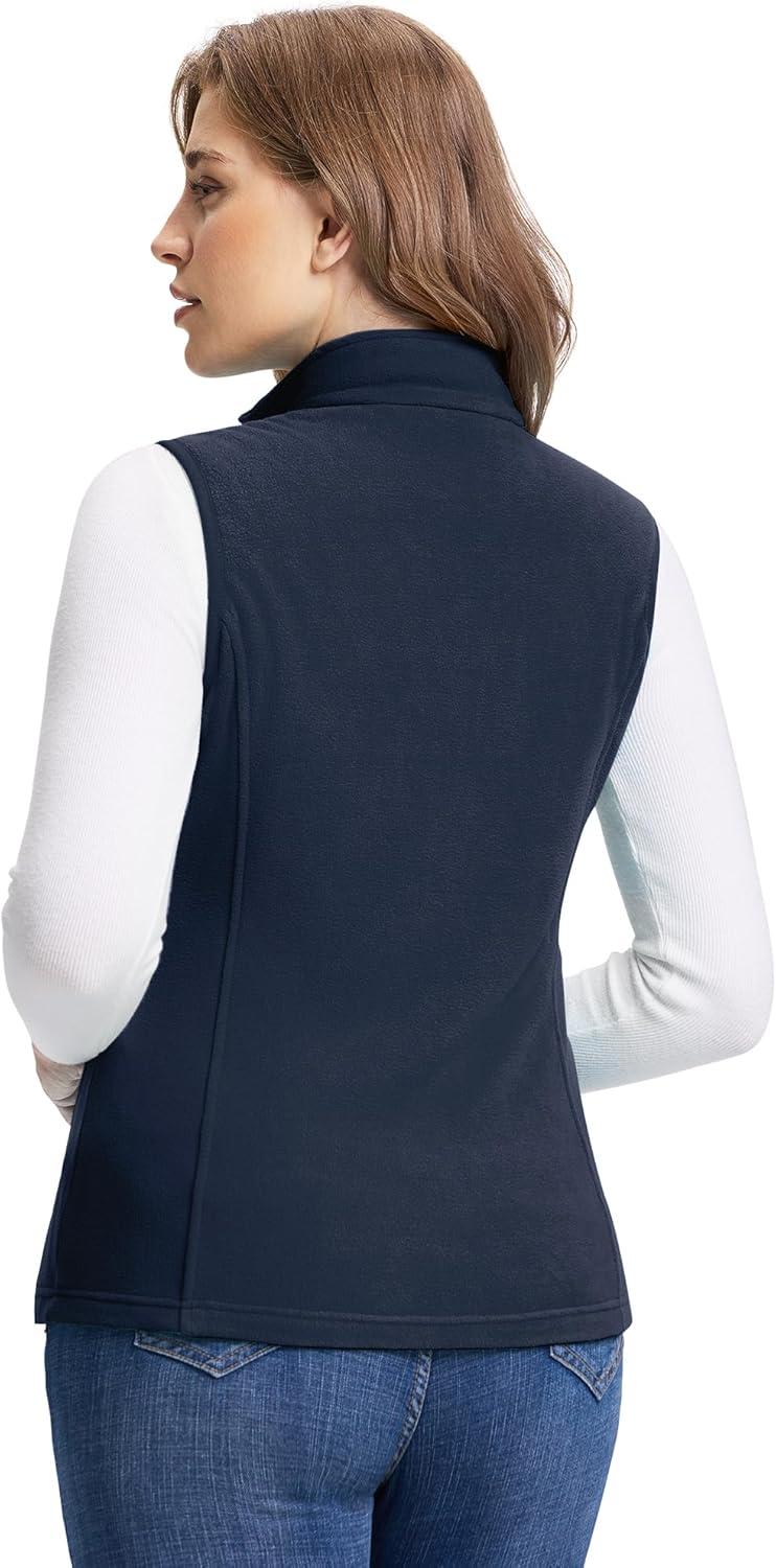 Outdoor Ventures Women’s Fleece Vest, Zip Up Lightweight Soft Running Vest Outerwear Sleeveless with Pockets(Dark Blue)