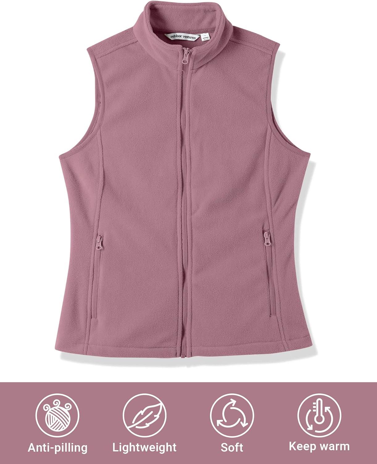 Outdoor Ventures Women’s Polar Fleece Zip Vest Outerwear with Pockets,Warm Sleeveless Coat Vest for Fall & Winter(Dark Lavender)