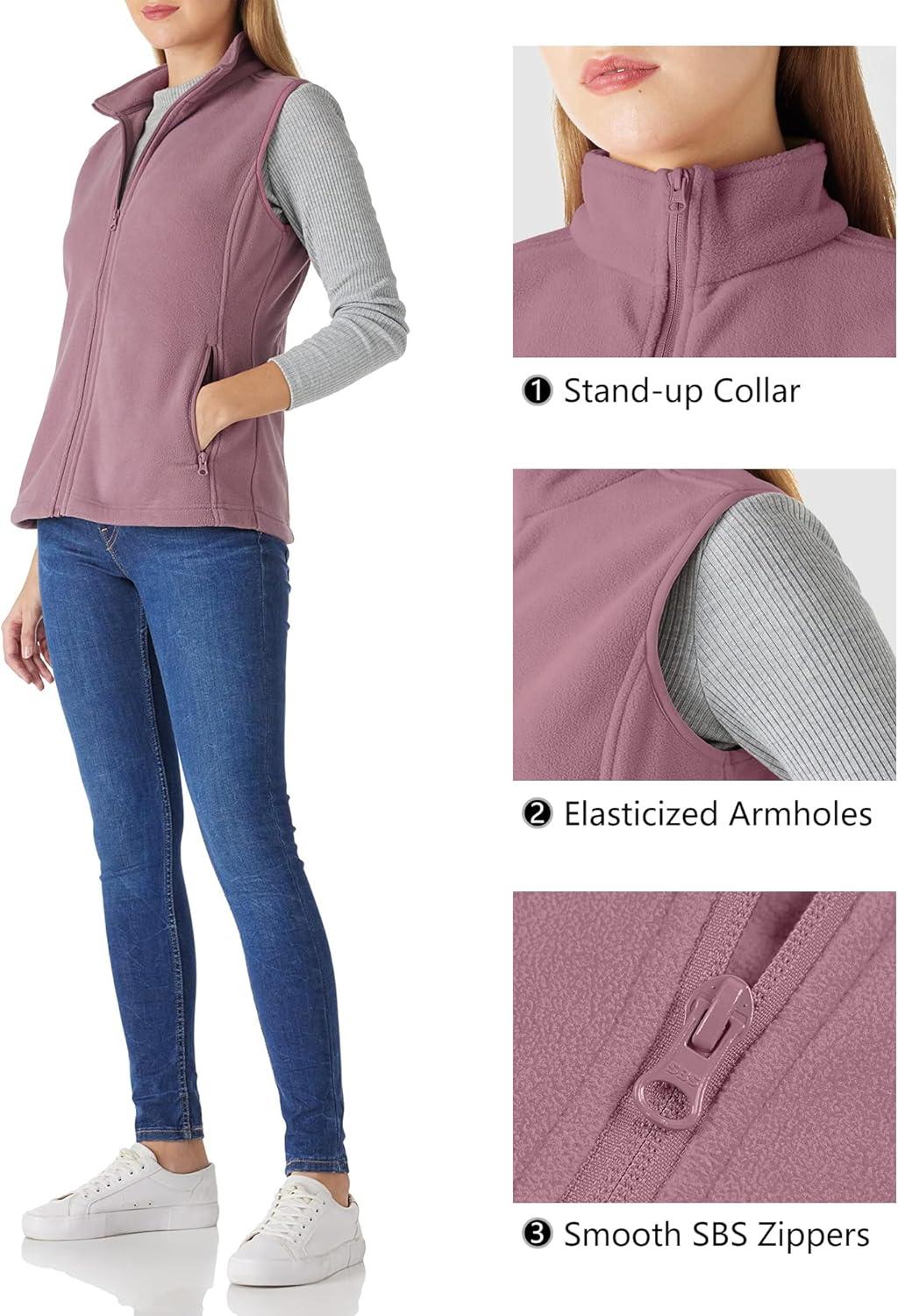 Outdoor Ventures Women’s Polar Fleece Zip Vest Outerwear with Pockets,Warm Sleeveless Coat Vest for Fall & Winter(Dark Lavender)