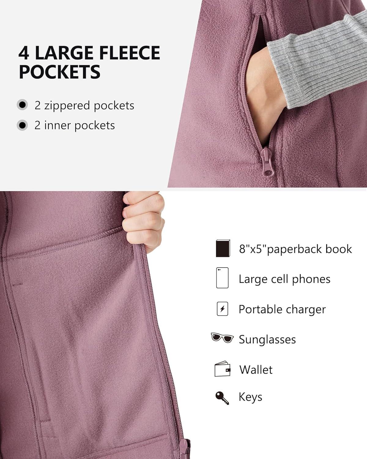 Outdoor Ventures Women’s Polar Fleece Zip Vest Outerwear with Pockets,Warm Sleeveless Coat Vest for Fall & Winter(Dark Lavender)