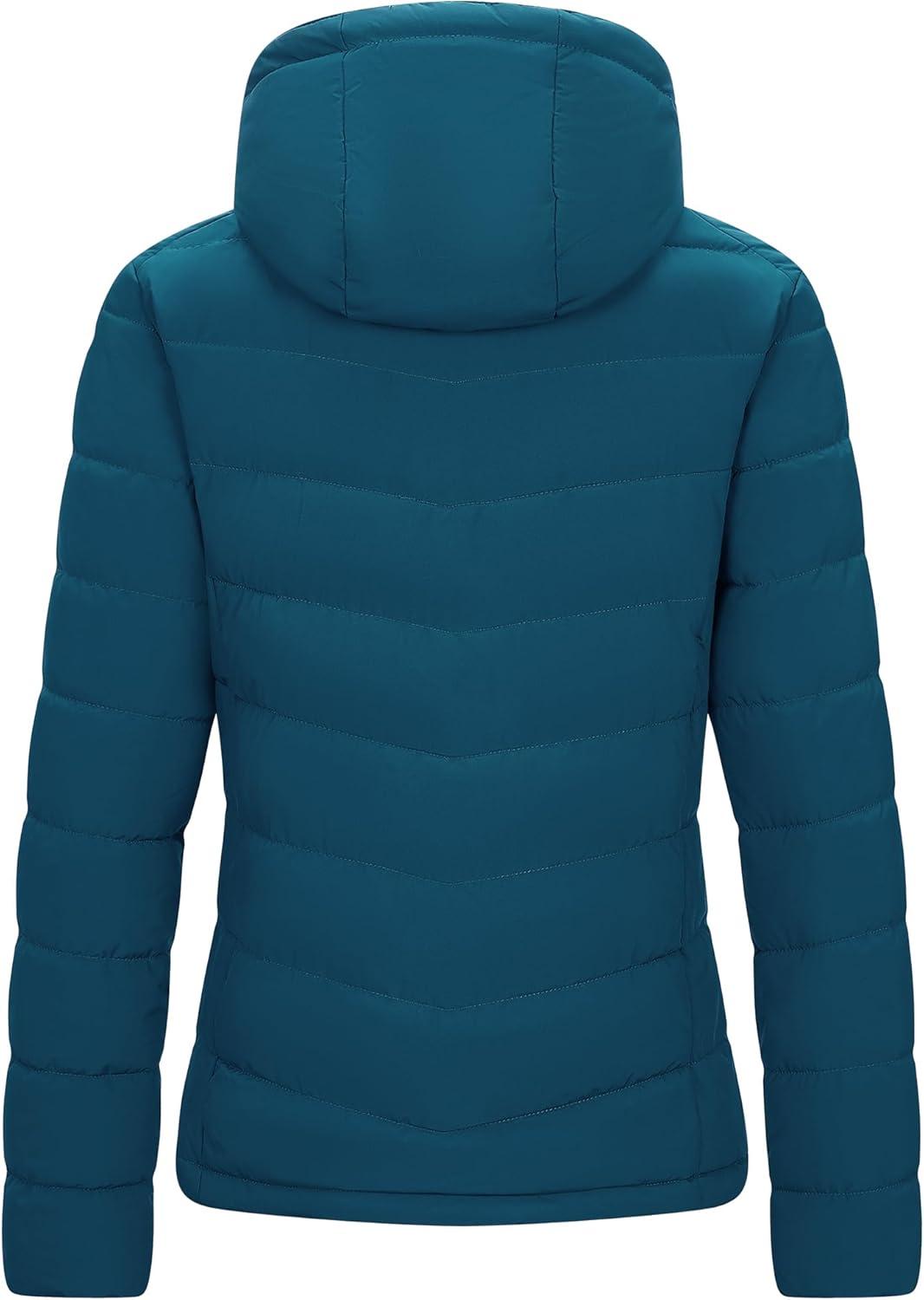 Outdoor Ventures Women’s Hooded Puffer Jacket Waterproof Lightweight Full-Zip Warm Quilted Winter Coat(Modern Blue)