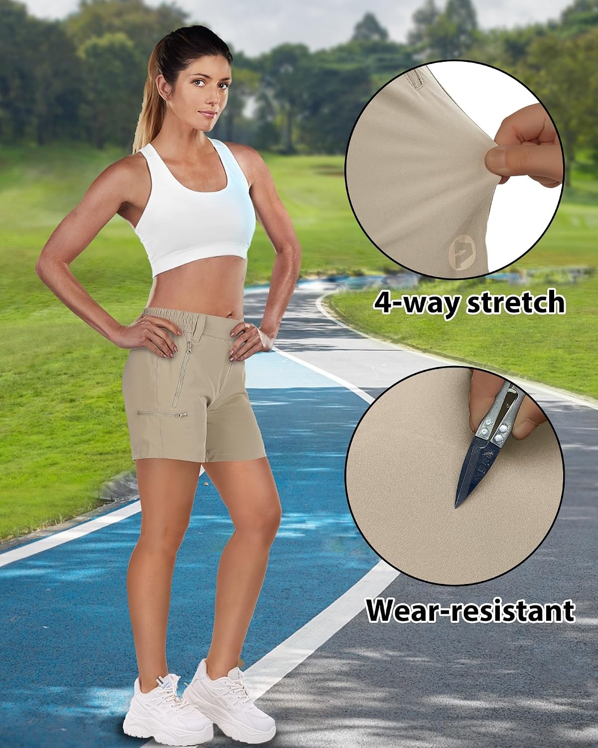 Outdoor Ventures Women’s Hiking Shorts 5 Inch Golf Stretch Quick Dry Cargo(Woody Brown)
