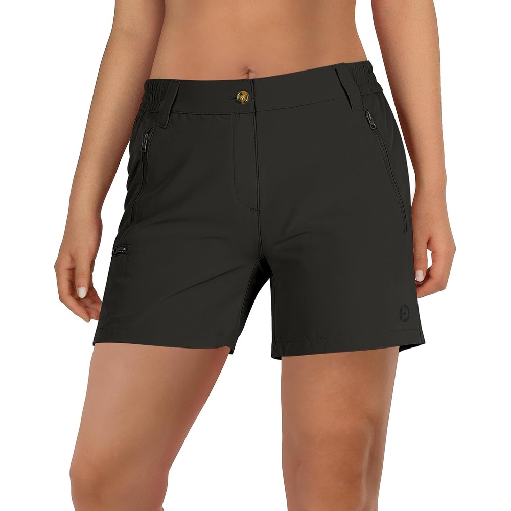 Outdoor Ventures Women’s Hiking Shorts 5 Inch Golf Stretch Quick Dry Cargo(Dark Black)