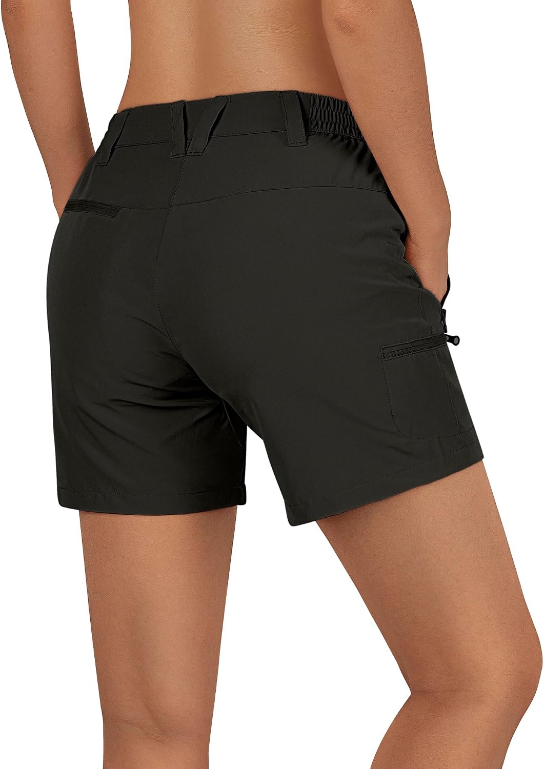 Outdoor Ventures Women’s Hiking Shorts 5 Inch Golf Stretch Quick Dry Cargo(Dark Black)