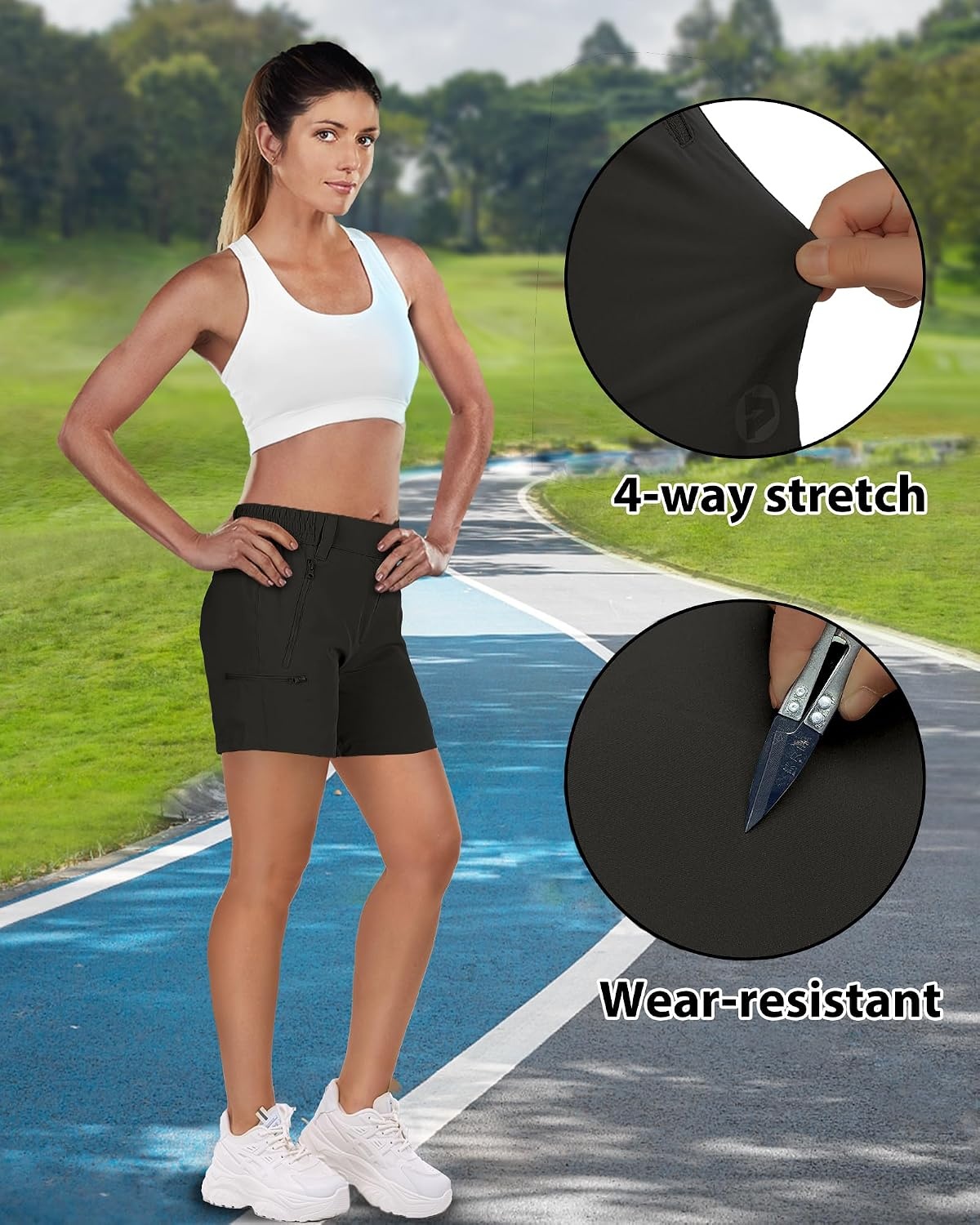 Outdoor Ventures Women’s Hiking Shorts 5 Inch Golf Stretch Quick Dry Cargo(Dark Black)
