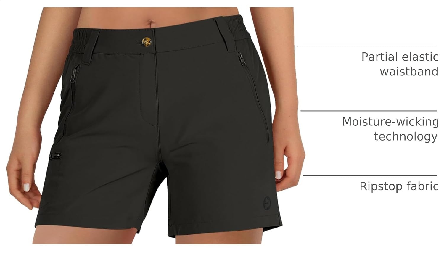 Outdoor Ventures Women’s Hiking Shorts 5 Inch Golf Stretch Quick Dry Cargo(Dark Black)