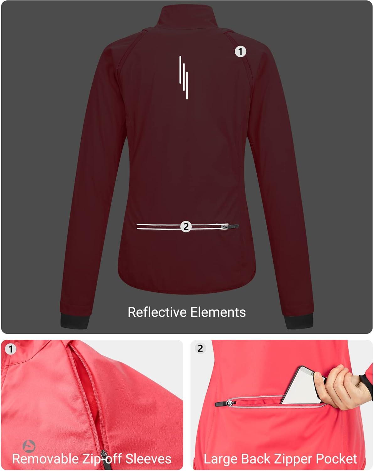 Outdoor Ventures Women’s Full Zip Running Cycling Jacket Waterproof Windproof Reflective Removable Sleeves Athletic Vest